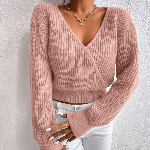 Luxe surplice neck knit sweater - Picture 2 of 16